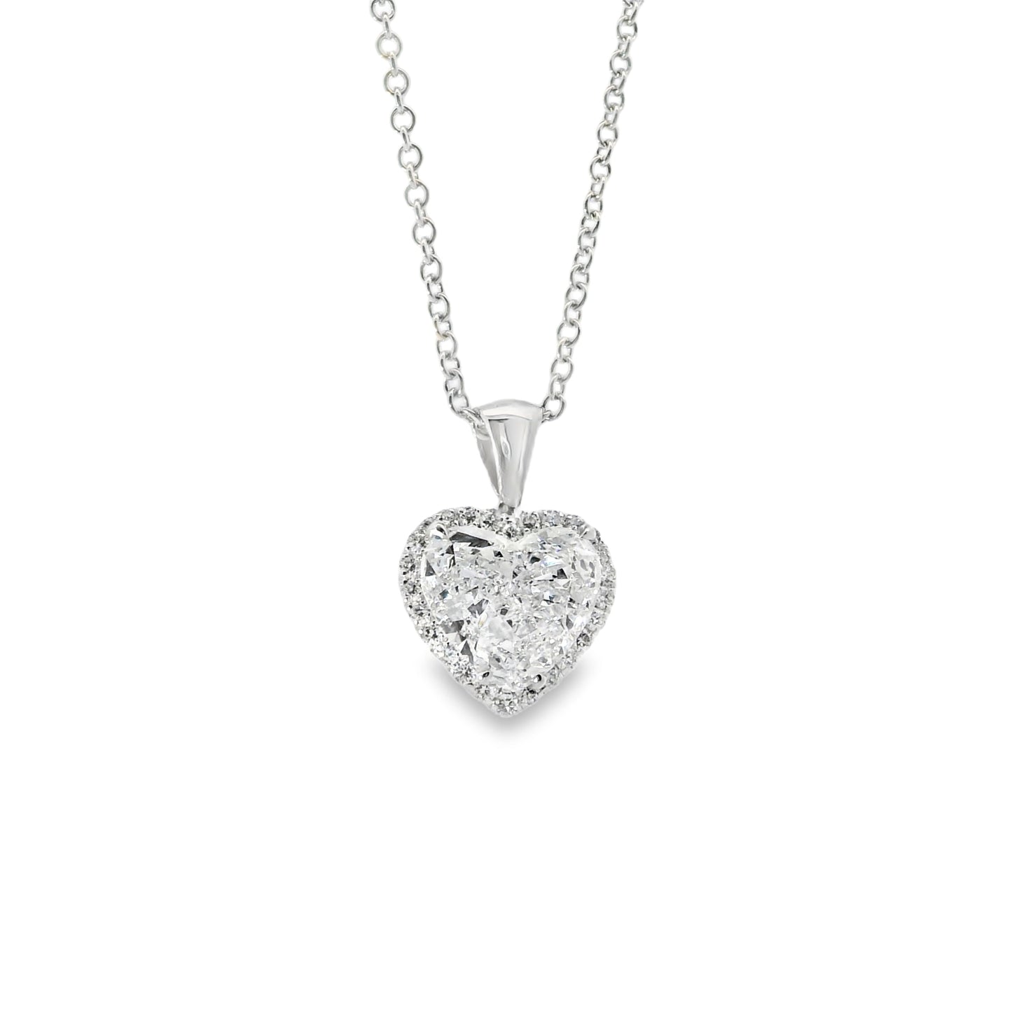 14k White Gold GIA Certified 2.08ct Heart Cut Natural Diamond Pendant Necklace