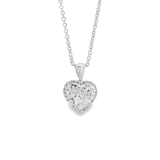 14k White Gold GIA Certified 2.08ct Heart Cut Natural Diamond Pendant Necklace