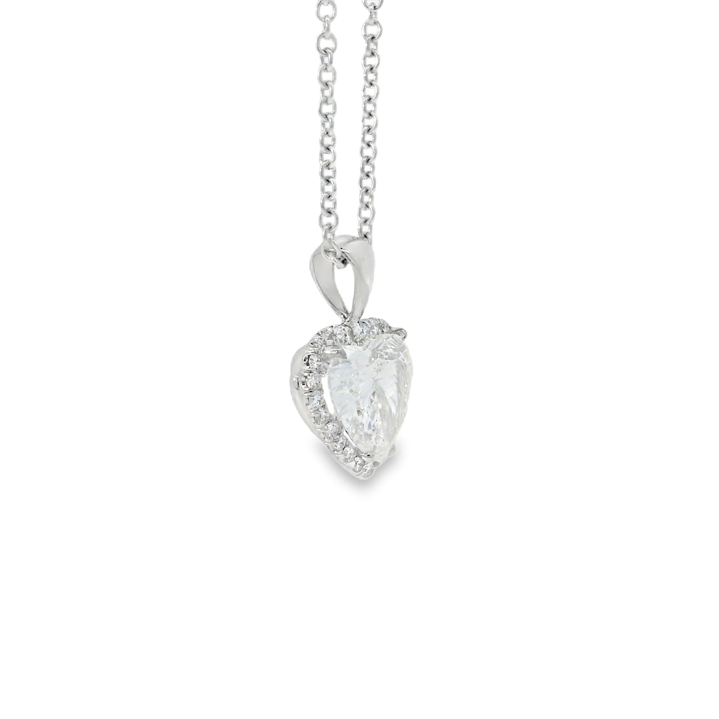 14k White Gold GIA Certified 2.08ct Heart Cut Natural Diamond Pendant Necklace