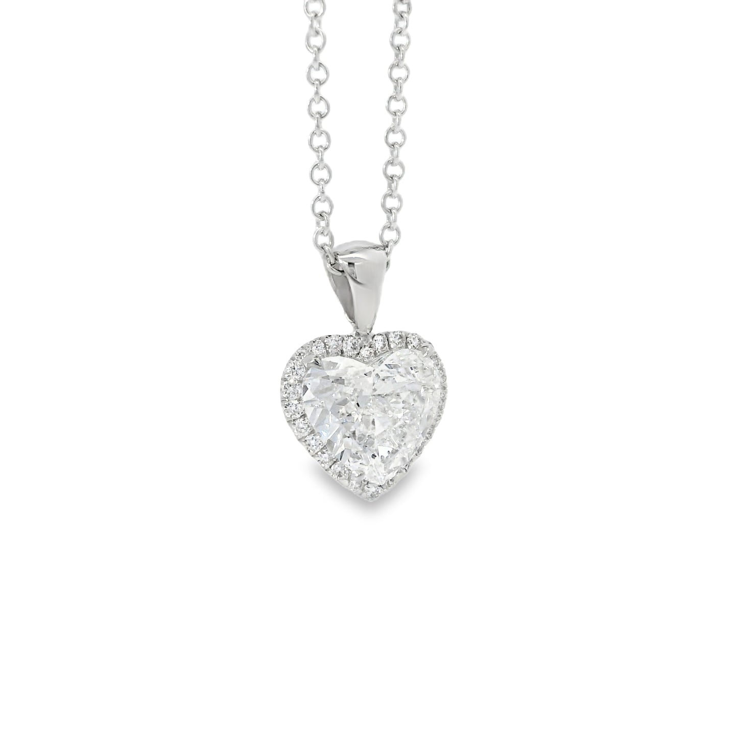 14k White Gold GIA Certified 2.08ct Heart Cut Natural Diamond Pendant Necklace