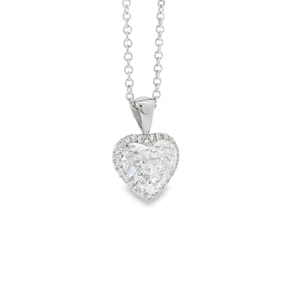 14k White Gold GIA Certified 2.08ct Heart Cut Natural Diamond Pendant Necklace