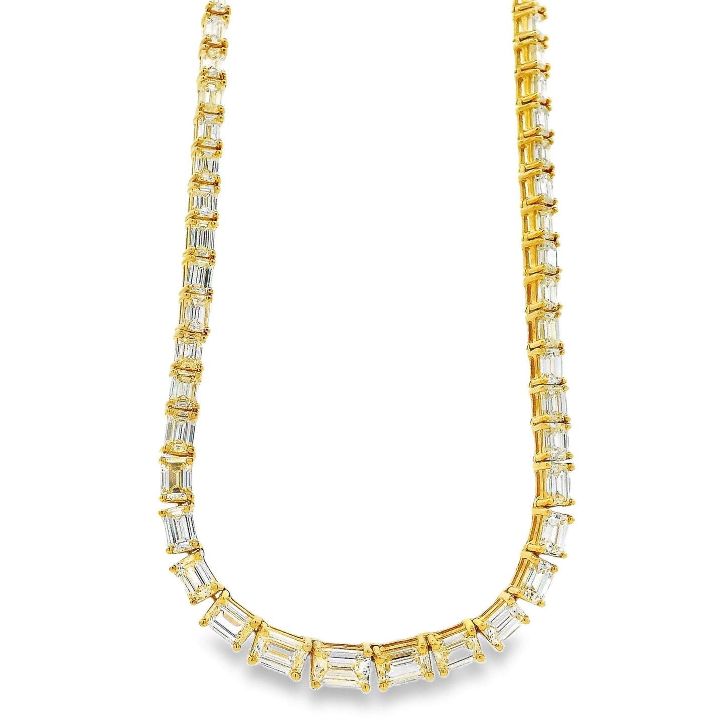 18k Yellow Gold 8.44ctw Half Way Emerald Cut Necklace