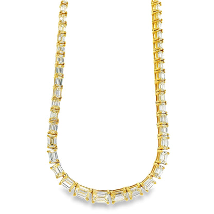 18k Yellow Gold 8.44ctw Half Way Emerald Cut Necklace