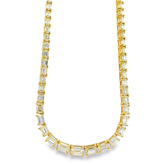 18k Yellow Gold 8.44ctw Half Way Emerald Cut Necklace
