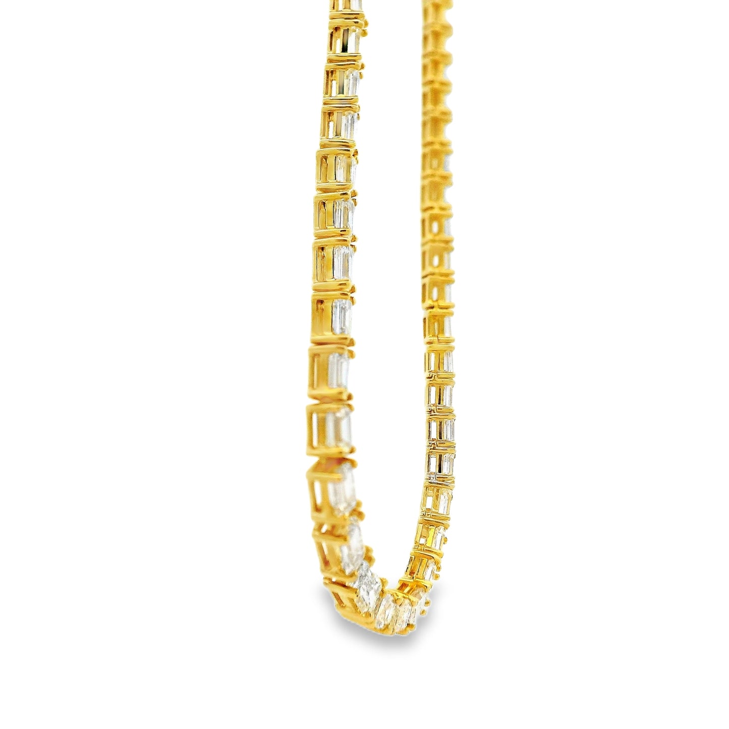 18k Yellow Gold 8.44ctw Half Way Emerald Cut Necklace