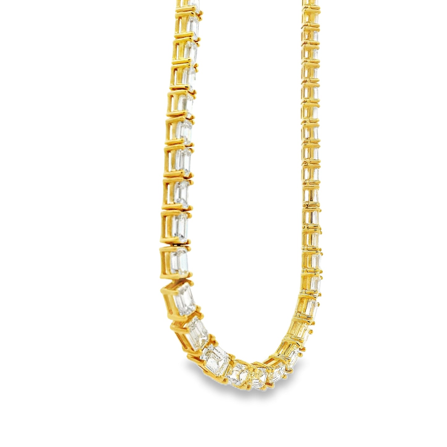 18k Yellow Gold 8.44ctw Half Way Emerald Cut Necklace