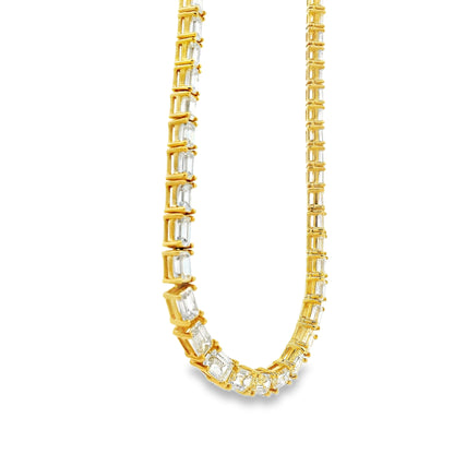18k Yellow Gold 8.44ctw Half Way Emerald Cut Necklace