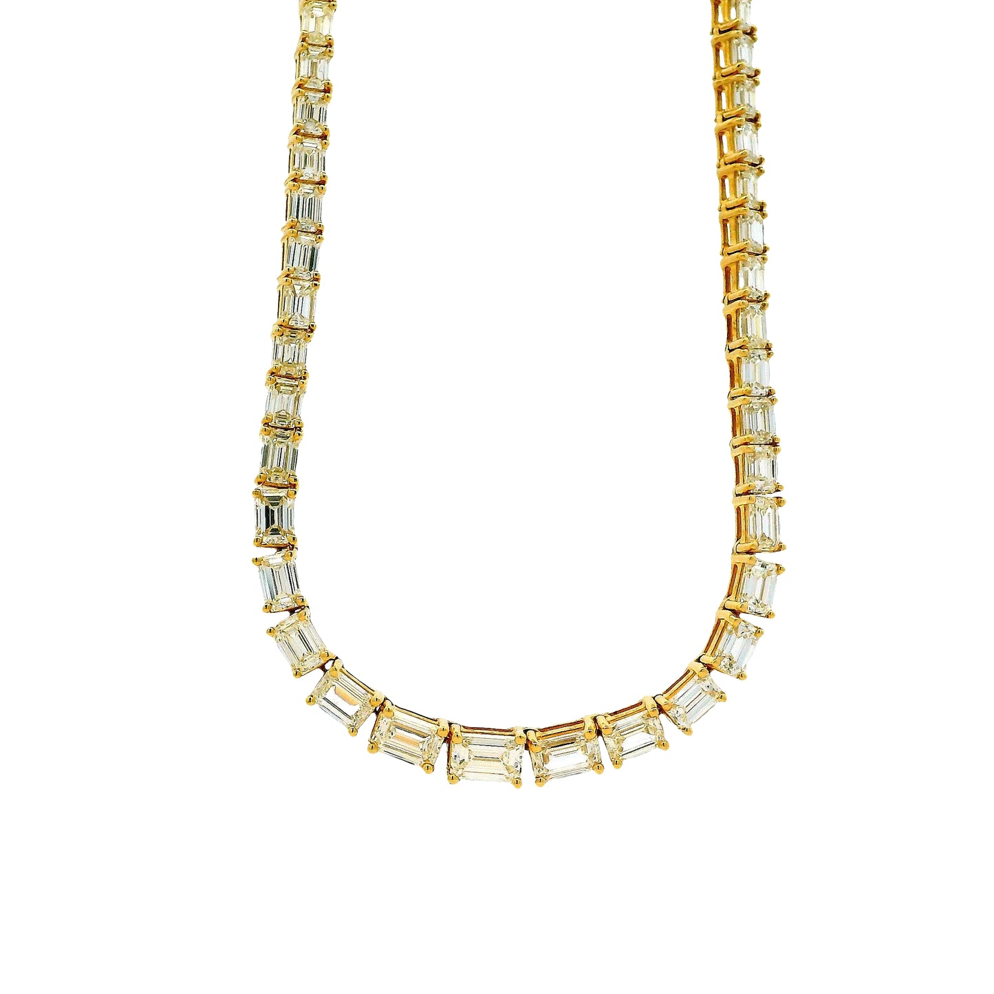 18k Yellow Gold 8.44ctw Half Way Emerald Cut Necklace