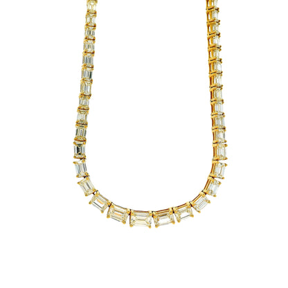 18k Yellow Gold 8.44ctw Half Way Emerald Cut Necklace
