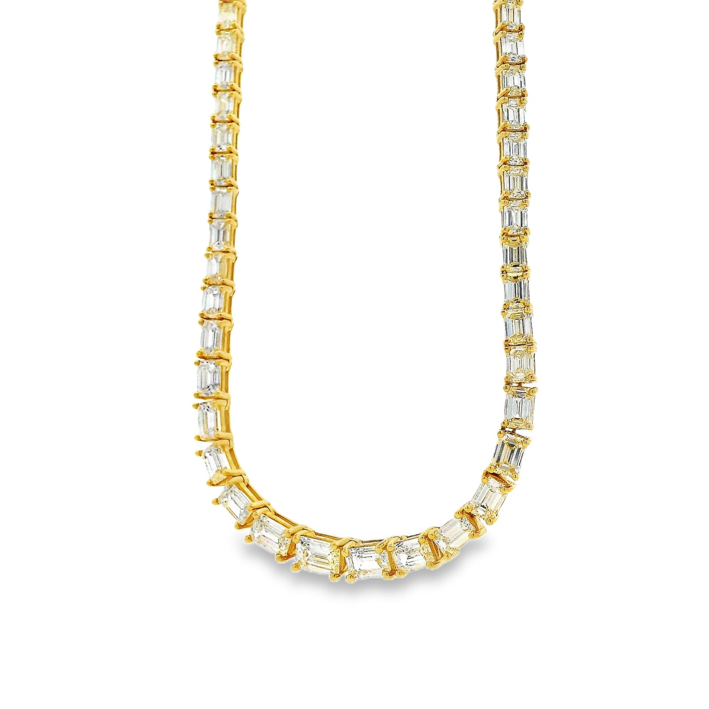 18k Yellow Gold 8.44ctw Half Way Emerald Cut Necklace
