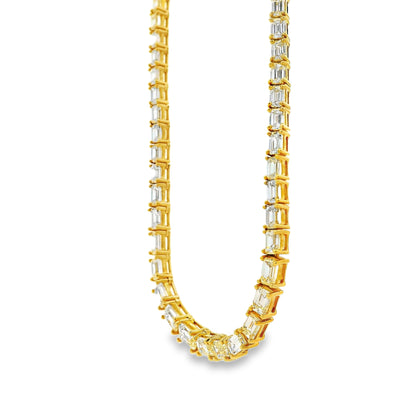 18k Yellow Gold 8.44ctw Half Way Emerald Cut Necklace
