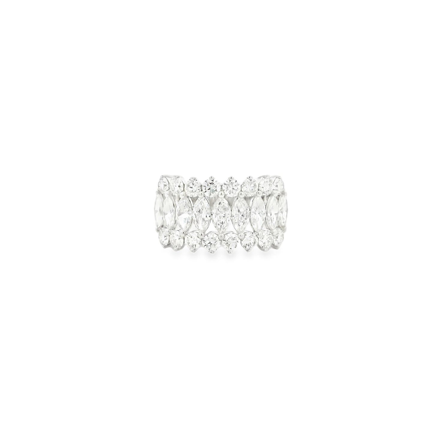 14k White Gold 1.00ctw Marquise Cut and 1.00ctw of Round Brilliant Diamonds Ring