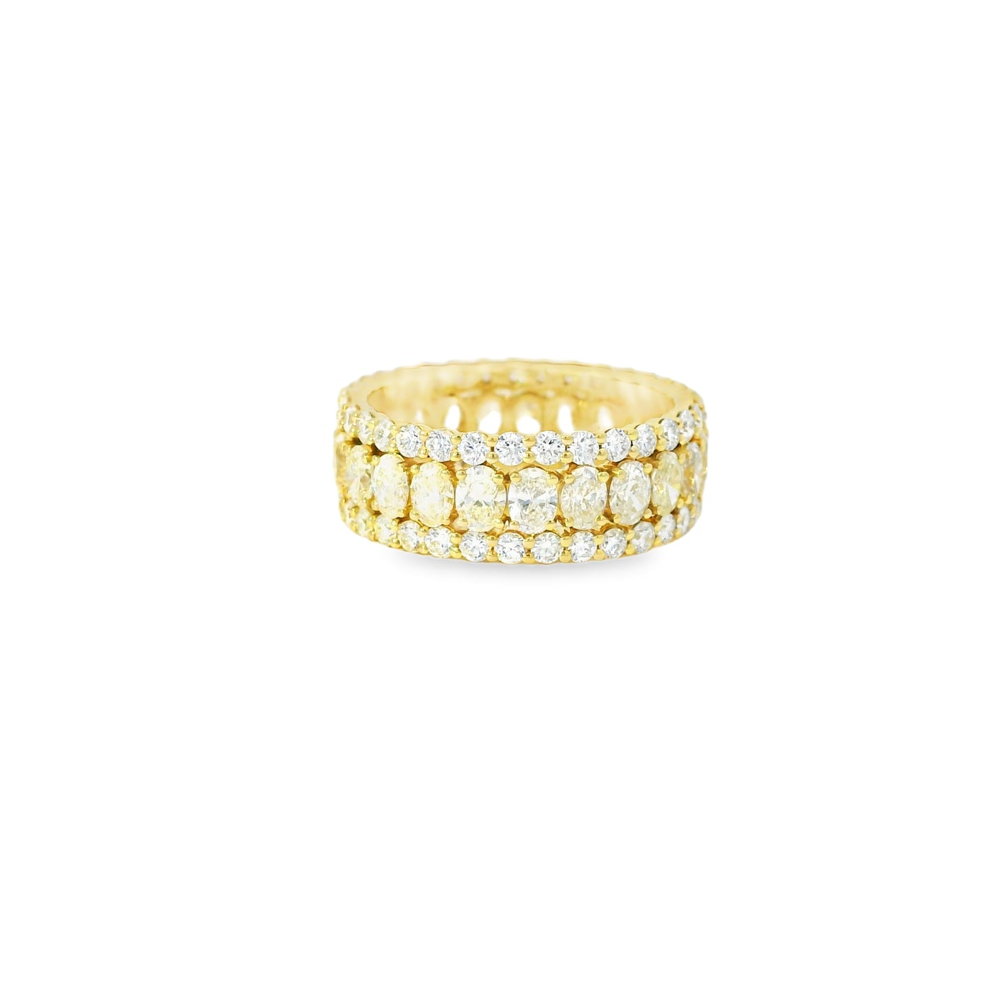 18k Yellow Gold 2.19ctw Oval Diamonds and 1.32ctw Round Brilliant Diamonds in a Multi-Row Eternity Band