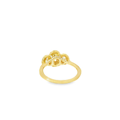 18k Yellow Gold 1.08ct Three-Stone Oval Diamond and 0.35ct Round Brilliant Diamonds Ring