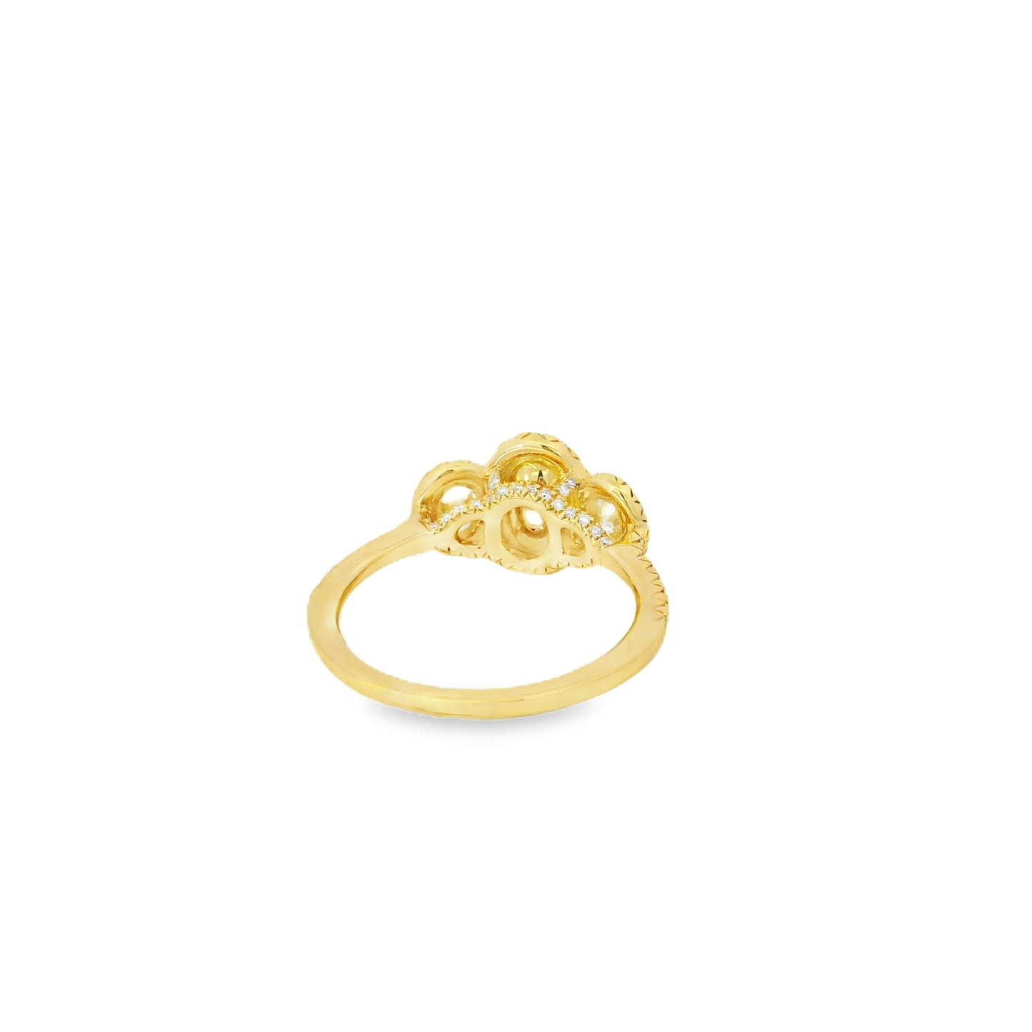 18k Yellow Gold 1.08ct Three-Stone Oval Diamond and 0.35ct Round Brilliant Diamonds Ring