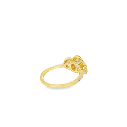 18k Yellow Gold 1.08ct Three-Stone Oval Diamond and 0.35ct Round Brilliant Diamonds Ring