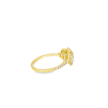 18k Yellow Gold 1.08ct Three-Stone Oval Diamond and 0.35ct Round Brilliant Diamonds Ring