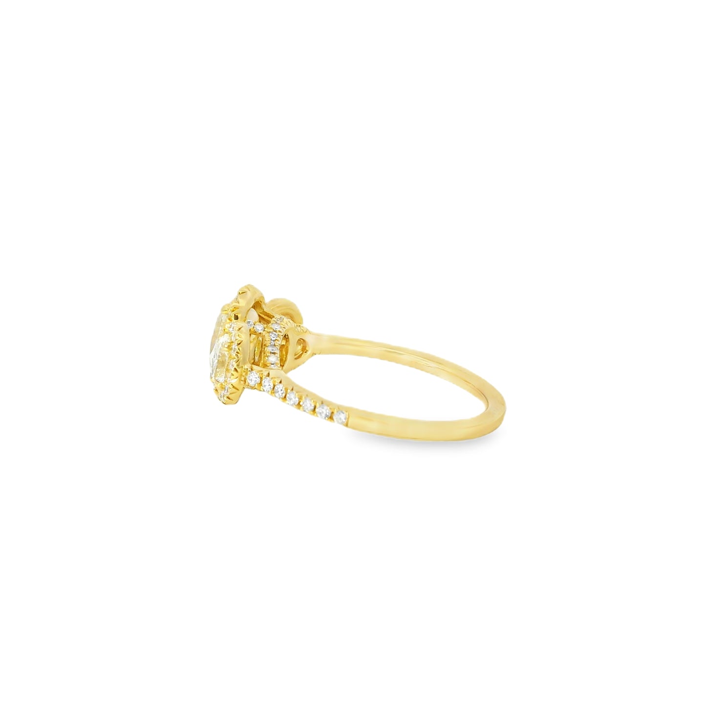 18k Yellow Gold 1.08ct Three-Stone Oval Diamond and 0.35ct Round Brilliant Diamonds Ring