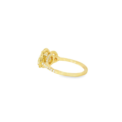 18k Yellow Gold 1.08ct Three-Stone Oval Diamond and 0.35ct Round Brilliant Diamonds Ring