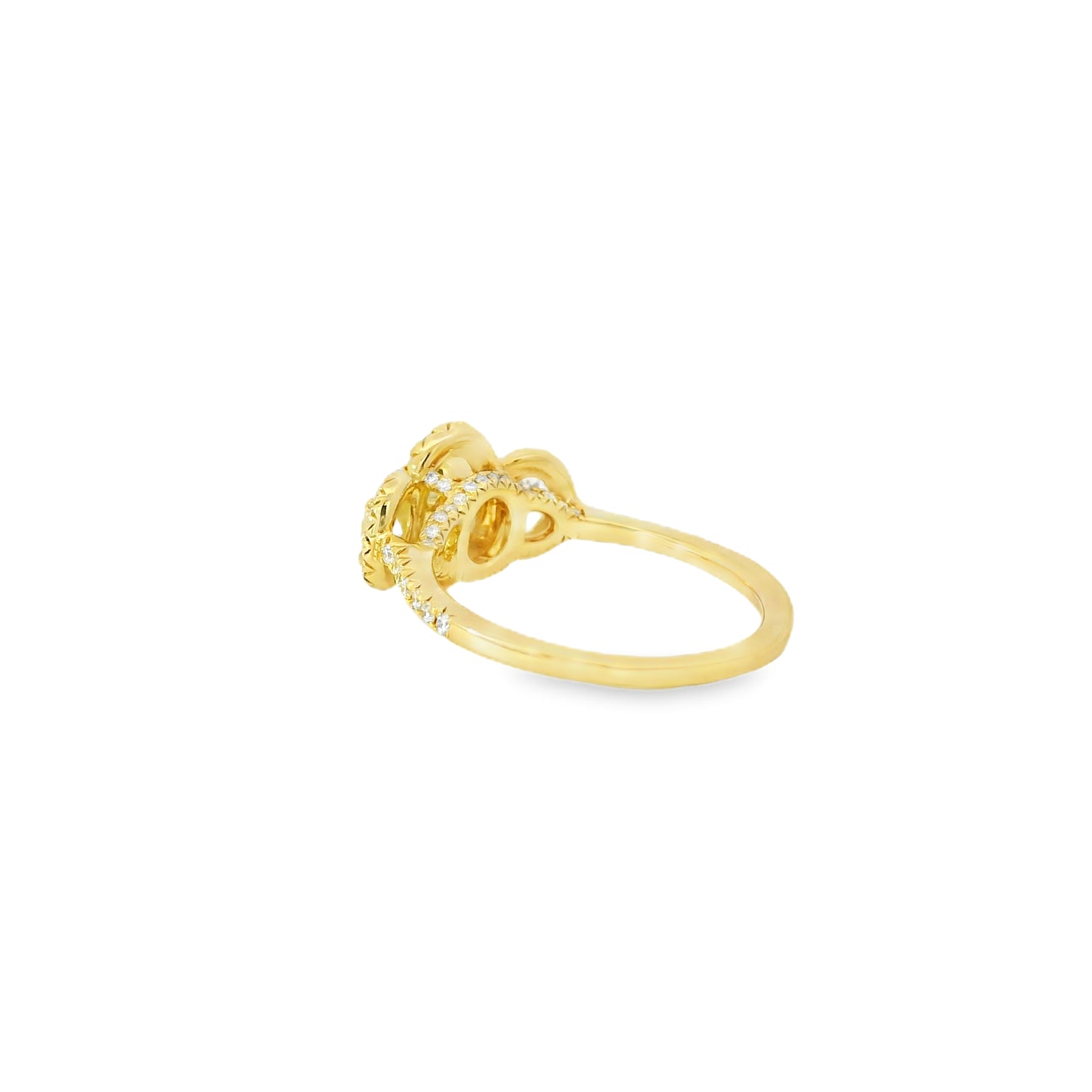 18k Yellow Gold 1.08ct Three-Stone Oval Diamond and 0.35ct Round Brilliant Diamonds Ring