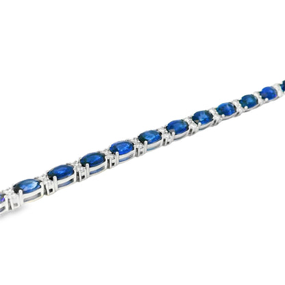 14k White Gold Tennis Bracelet Featuring 10ct Blue Sapphires and 1.00ct of Round Brilliant Diamonds