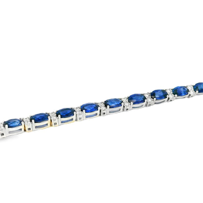 14k White Gold Tennis Bracelet Featuring 10ct Blue Sapphires and 1.00ct of Round Brilliant Diamonds