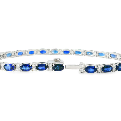 14k White Gold Tennis Bracelet Featuring 10ct Blue Sapphires and 1.00ct of Round Brilliant Diamonds