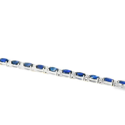 14k White Gold Tennis Bracelet Featuring 10ct Blue Sapphires and 1.00ct of Round Brilliant Diamonds