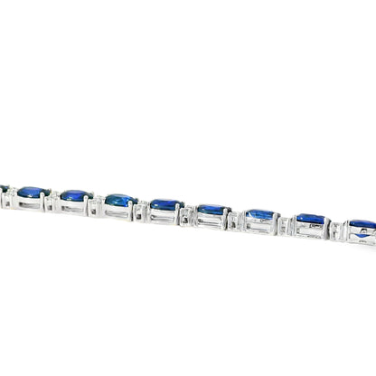 14k White Gold Tennis Bracelet Featuring 10ct Blue Sapphires and 1.00ct of Round Brilliant Diamonds