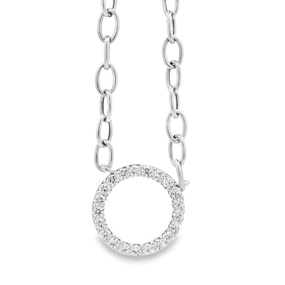 14k White Gold 1.00ctw Natural Round Brilliant Diamond Circle Center attached to a Large Oval Link Paperclip Chain