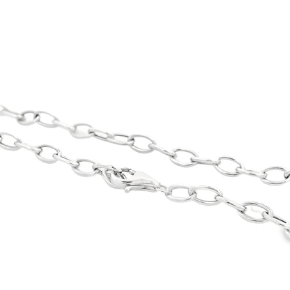 14k White Gold 1.00ctw Natural Round Brilliant Diamond Circle Center attached to a Large Oval Link Paperclip Chain