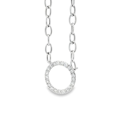 14k White Gold 1.00ctw Natural Round Brilliant Diamond Circle Center attached to a Large Oval Link Paperclip Chain