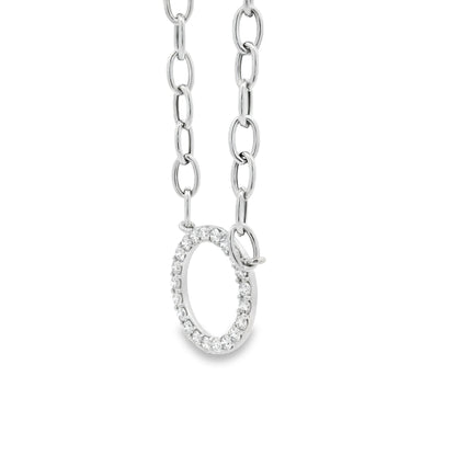 14k White Gold 1.00ctw Natural Round Brilliant Diamond Circle Center attached to a Large Oval Link Paperclip Chain