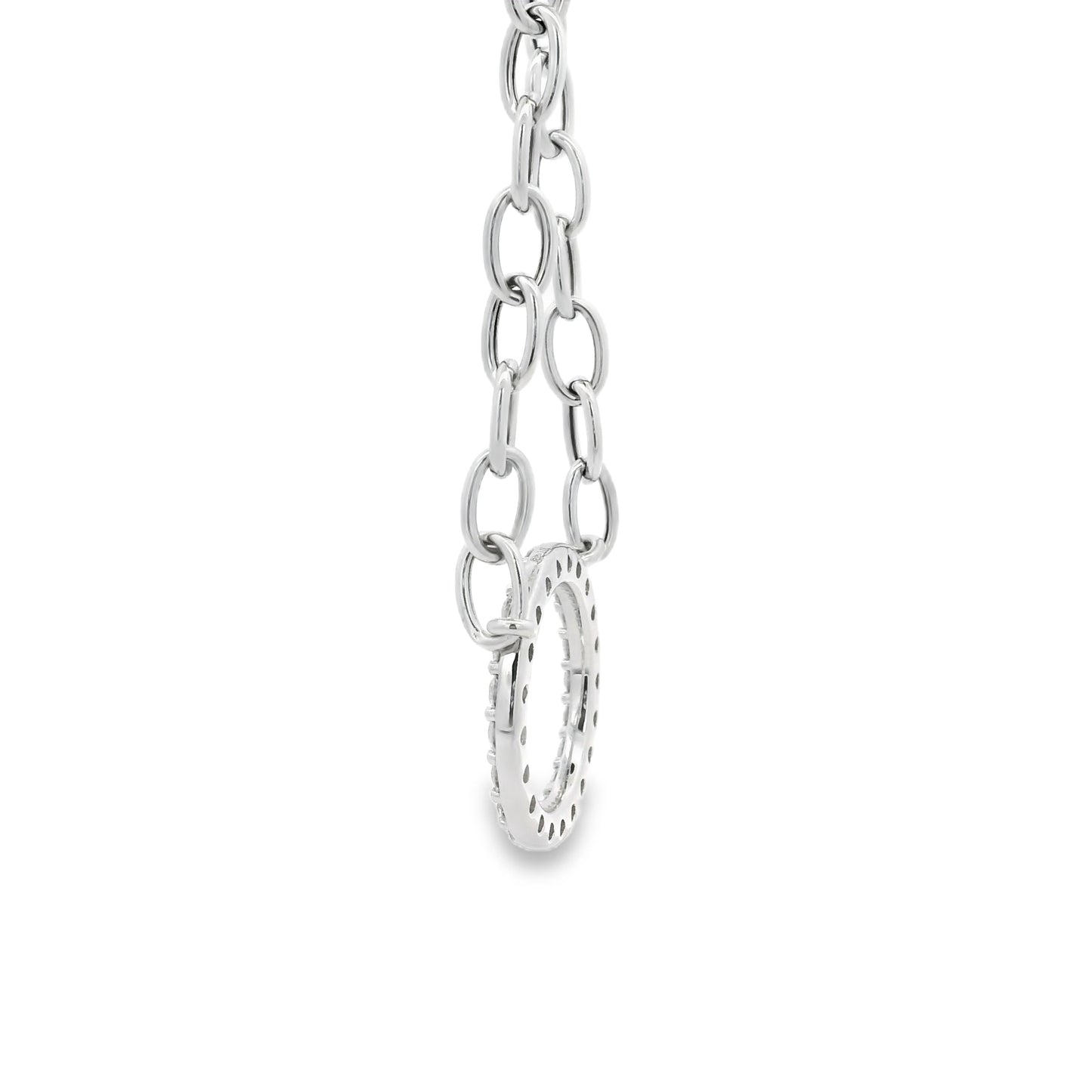 14k White Gold 1.00ctw Natural Round Brilliant Diamond Circle Center attached to a Large Oval Link Paperclip Chain