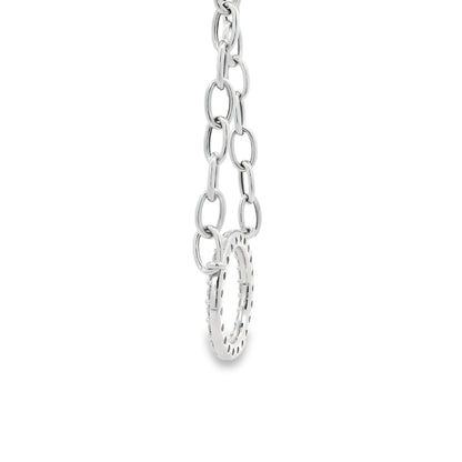 14k White Gold 1.00ctw Natural Round Brilliant Diamond Circle Center attached to a Large Oval Link Paperclip Chain