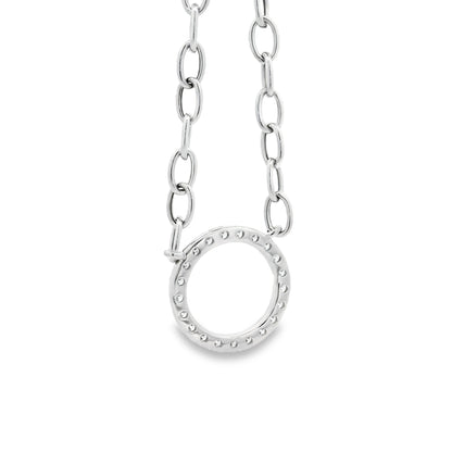 14k White Gold 1.00ctw Natural Round Brilliant Diamond Circle Center attached to a Large Oval Link Paperclip Chain