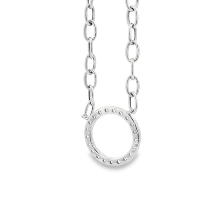 14k White Gold 1.00ctw Natural Round Brilliant Diamond Circle Center attached to a Large Oval Link Paperclip Chain