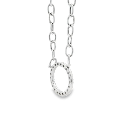 14k White Gold 1.00ctw Natural Round Brilliant Diamond Circle Center attached to a Large Oval Link Paperclip Chain