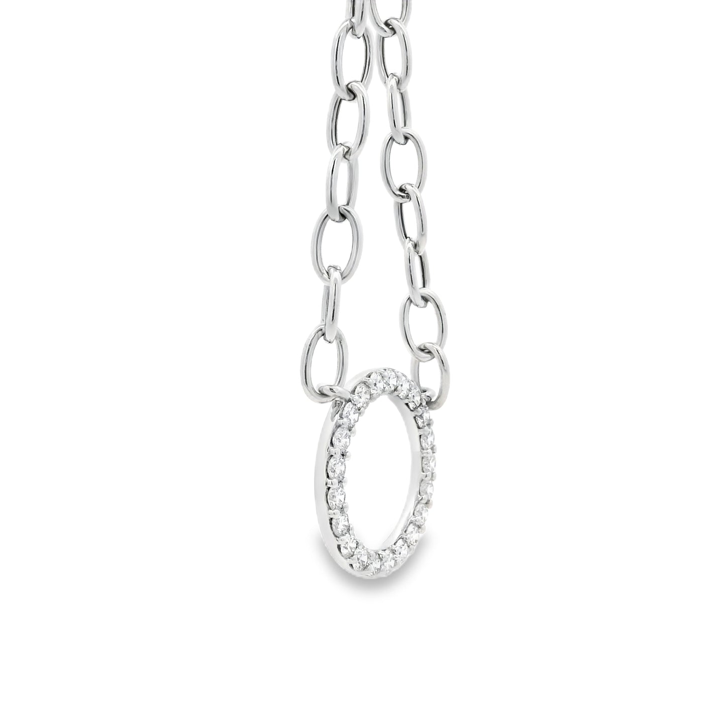 14k White Gold 1.00ctw Natural Round Brilliant Diamond Circle Center attached to a Large Oval Link Paperclip Chain