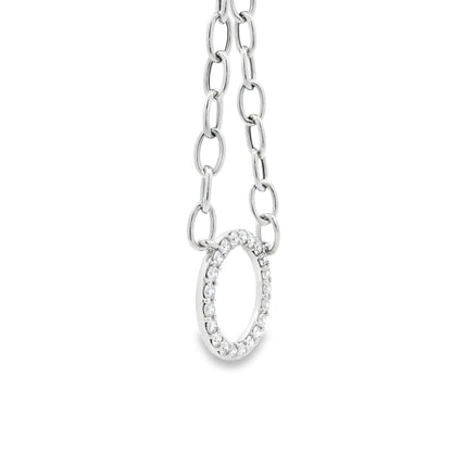 14k White Gold 1.00ctw Natural Round Brilliant Diamond Circle Center attached to a Large Oval Link Paperclip Chain