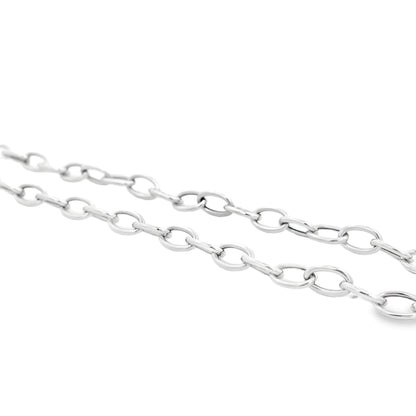 14k White Gold 1.00ctw Natural Round Brilliant Diamond Circle Center attached to a Large Oval Link Paperclip Chain