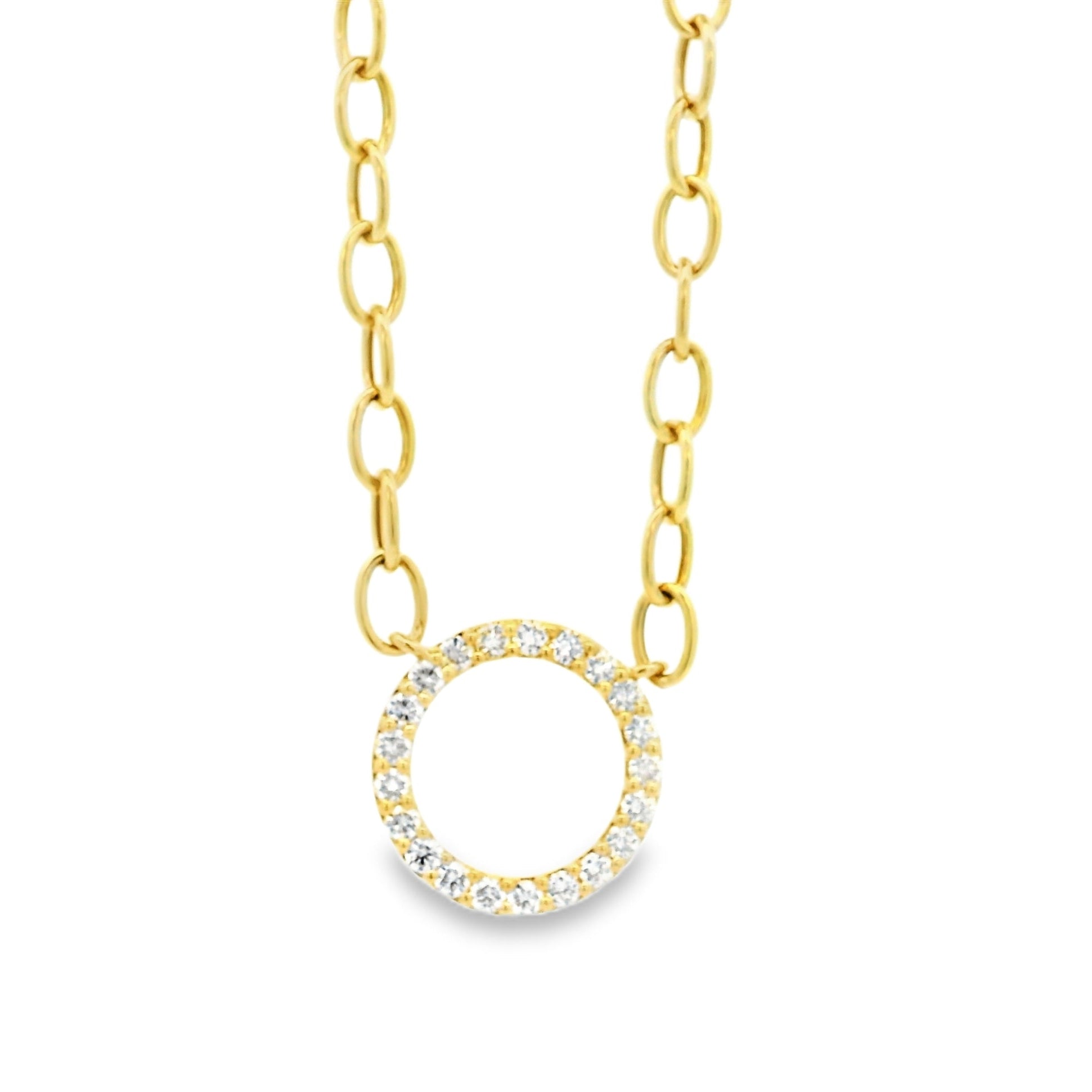 14k Yellow Gold 1.00ctw Natural Round Brilliant Diamond Circle Center Attached to a Large Oval Link Paperclip Chain