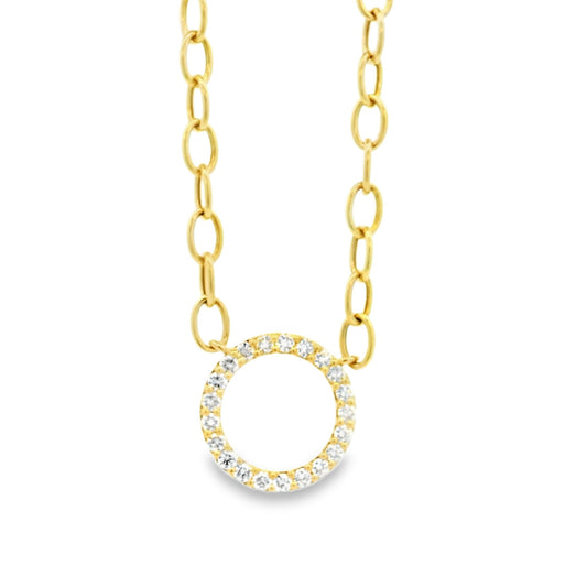 14k Yellow Gold 1.00ctw Natural Round Brilliant Diamond Circle Center Attached to a Large Oval Link Paperclip Chain