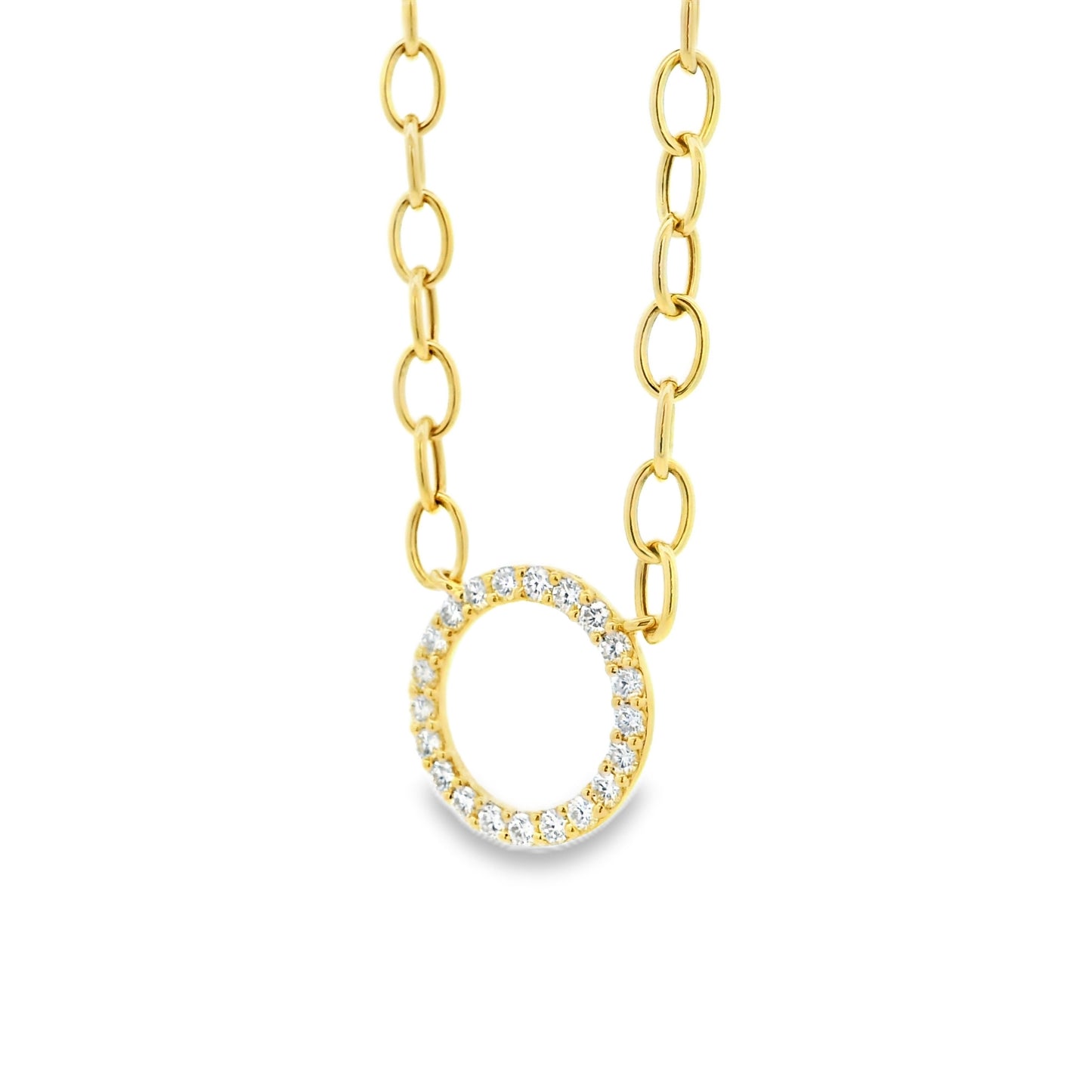 14k Yellow Gold 1.00ctw Natural Round Brilliant Diamond Circle Center Attached to a Large Oval Link Paperclip Chain