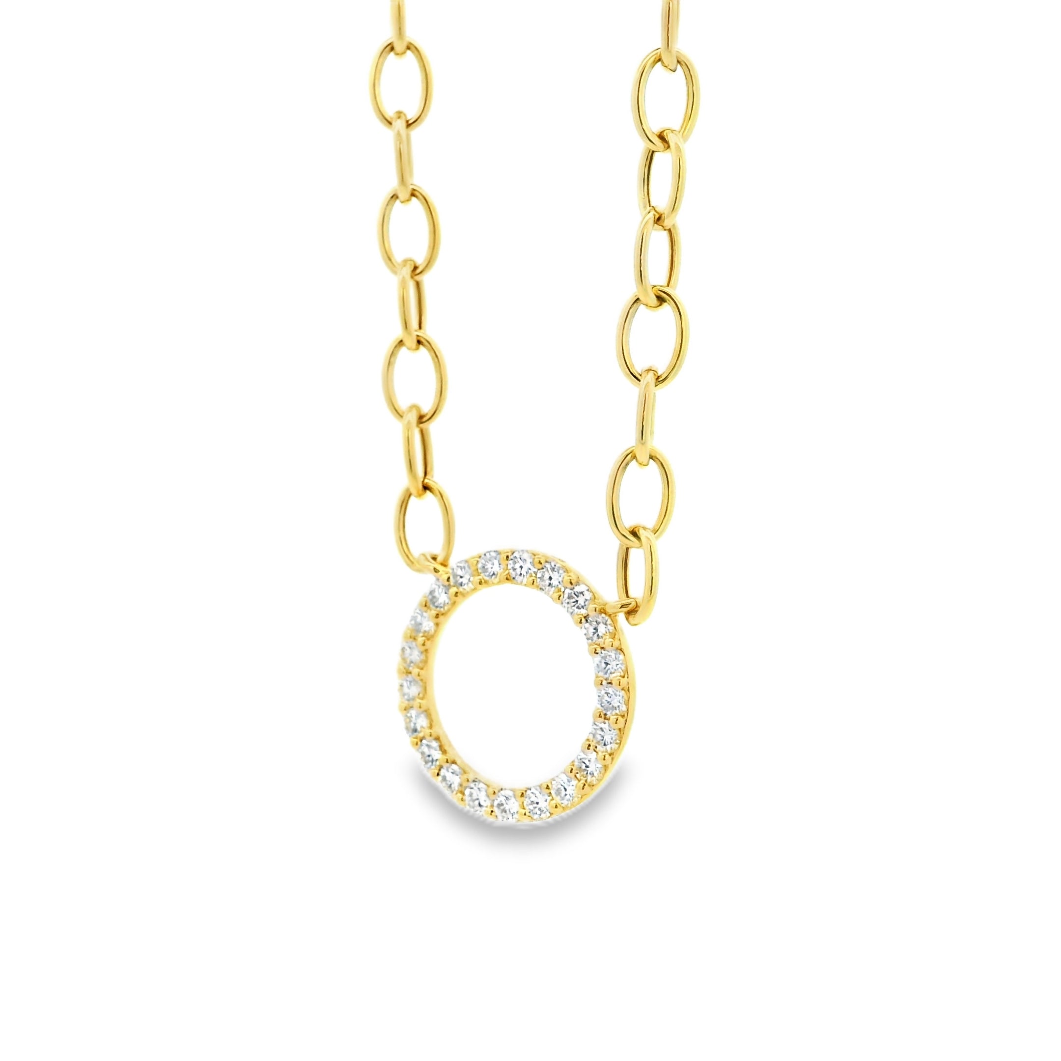 14k Yellow Gold 1.00ctw Natural Round Brilliant Diamond Circle Center Attached to a Large Oval Link Paperclip Chain