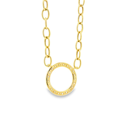 14k Yellow Gold 1.00ctw Natural Round Brilliant Diamond Circle Center Attached to a Large Oval Link Paperclip Chain