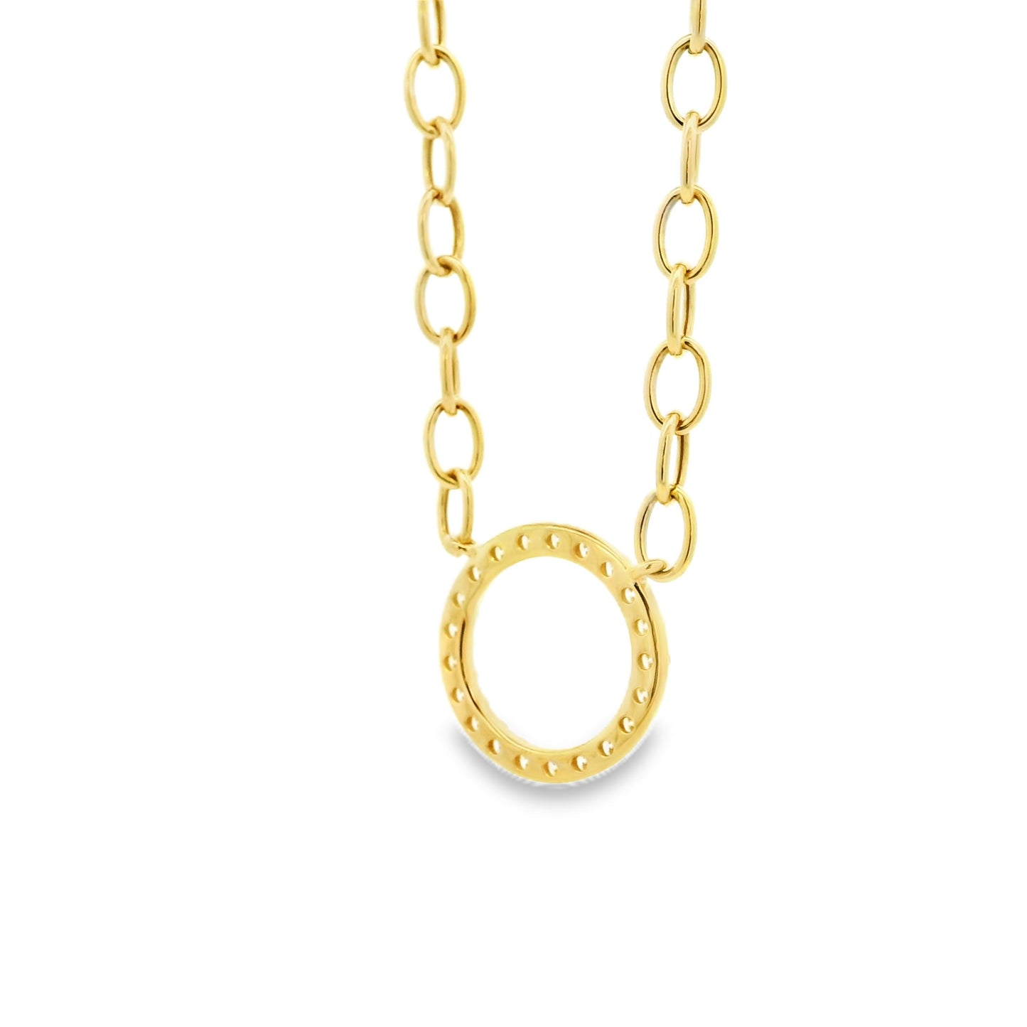 14k Yellow Gold 1.00ctw Natural Round Brilliant Diamond Circle Center Attached to a Large Oval Link Paperclip Chain