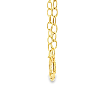 14k Yellow Gold 1.00ctw Natural Round Brilliant Diamond Circle Center Attached to a Large Oval Link Paperclip Chain