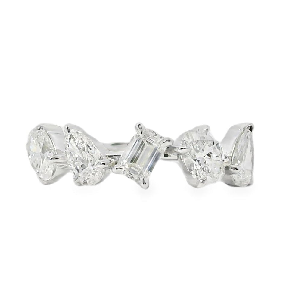 18k White Gold 1.36ctw Natural Mixed Cut Diamond 5 Stone Ring