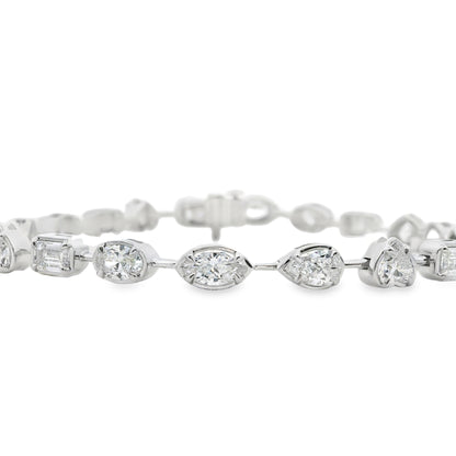 18k White Gold 6.39ctw Natural Mixed Cut Diamond Tennis Bracelet